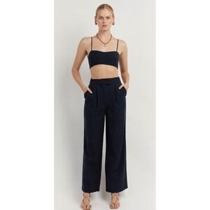 DISSH Karla Tencel Linen Wide Leg Trouser Size 8 High Waist‎ Minimalist Office